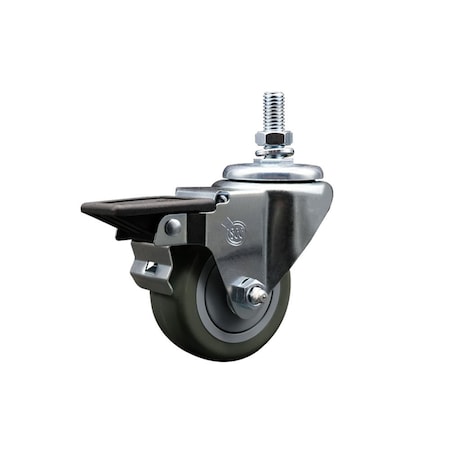 Service Caster 3 Inch Gray Polyurethane 12 Inch Threaded Stem Caster with Brake SCC-TS20S314-PPUB-PLB-121315